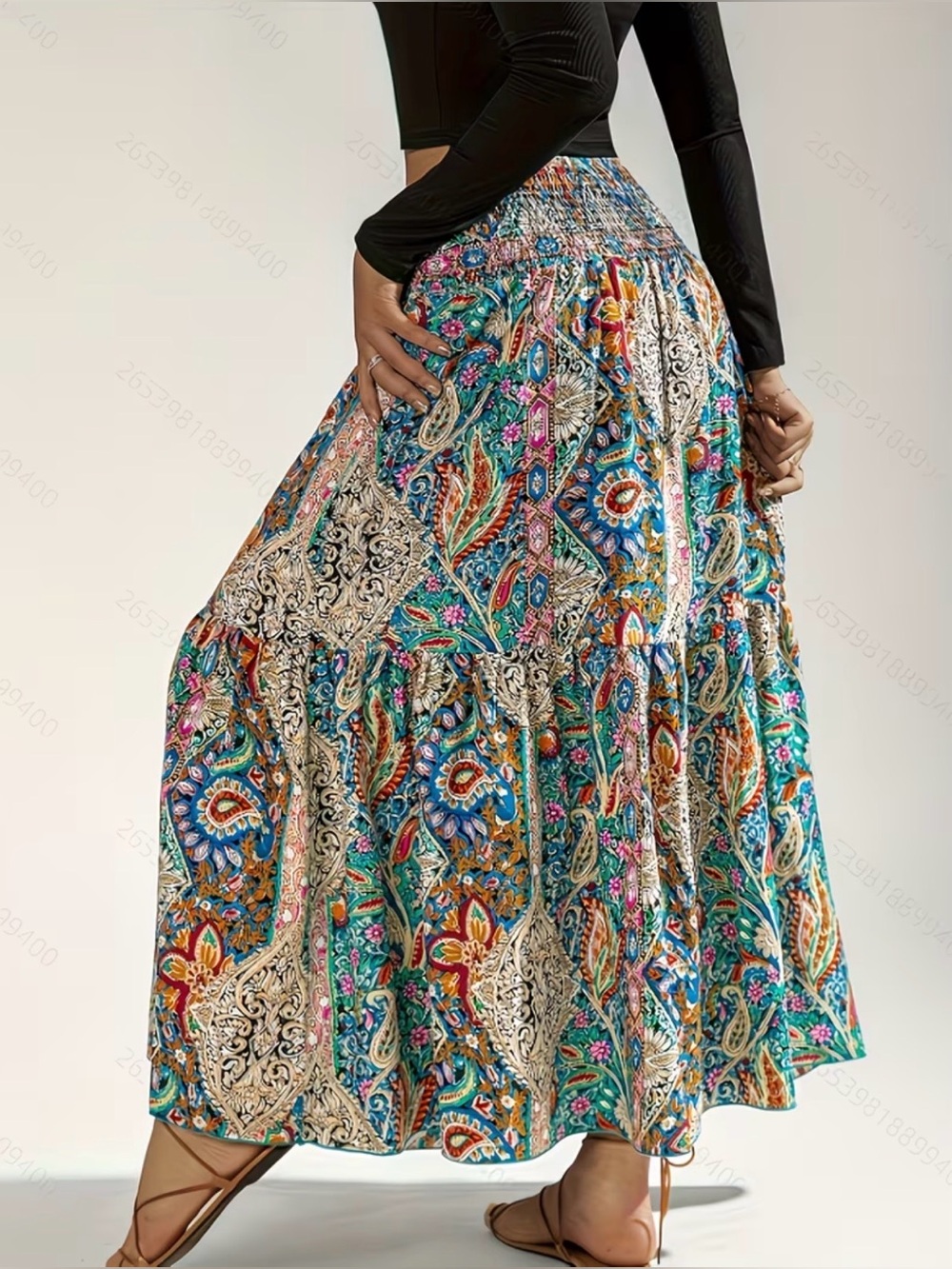 Bohemian Floral Paisley Skirt - Turquoise Multicolor Boutique New - Picture 2 of 5